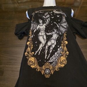 Restyle Black Graphic Short Sleeve Cold Shoulder  Teesize Xxl